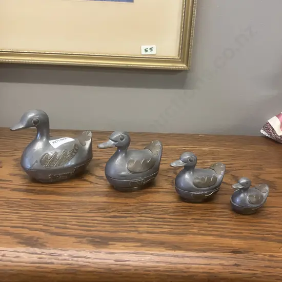 Set of Four Pewter Duck Boxes - Graduated