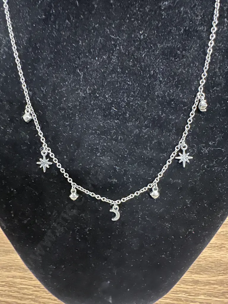Silver Coloured Chain Necklace With Zirconia ? Charms Image 1++
