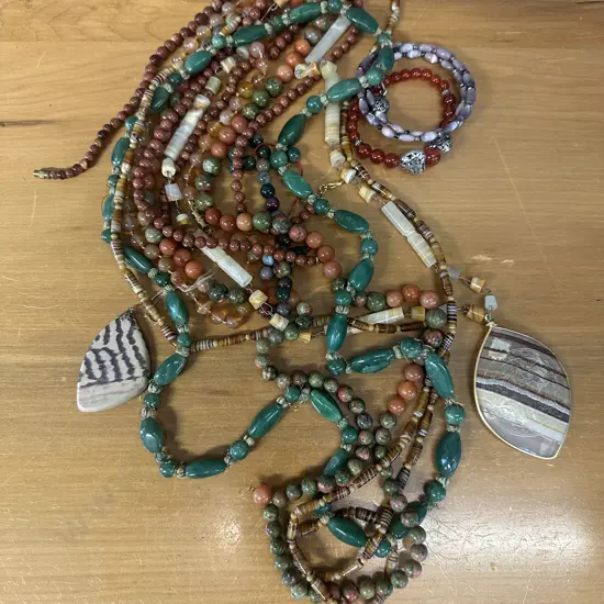 Selection Of Beaded Costume Necklaces Etc