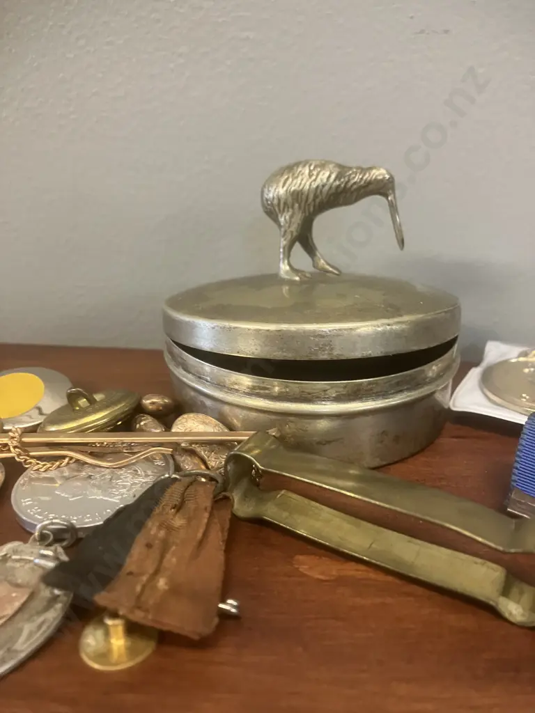Hallmarked Medals, Commemorative medallions, Stamped EPNS Kiwi Trinket Box Etc Image 1++