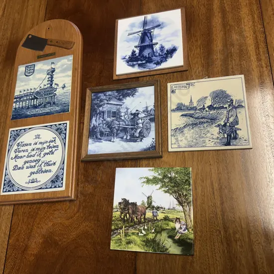 Vintage Dutch Wall Hanging Cheese Board & Tiles