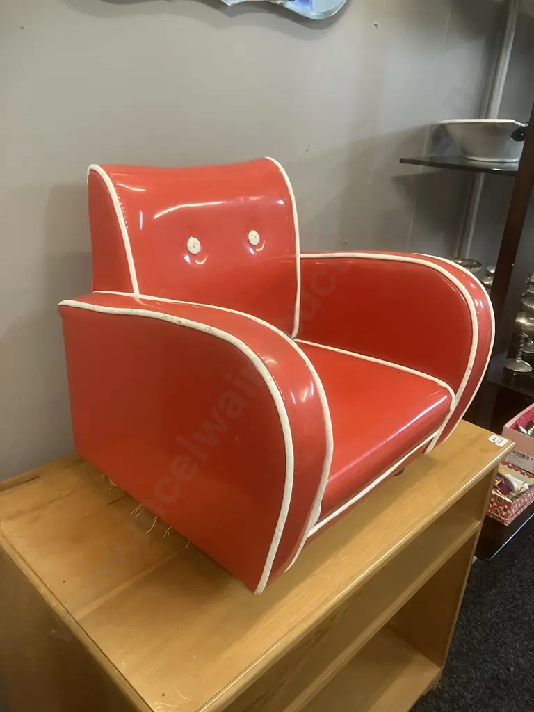Childs Armchair - Red Vinyl With White Piping Image 1++