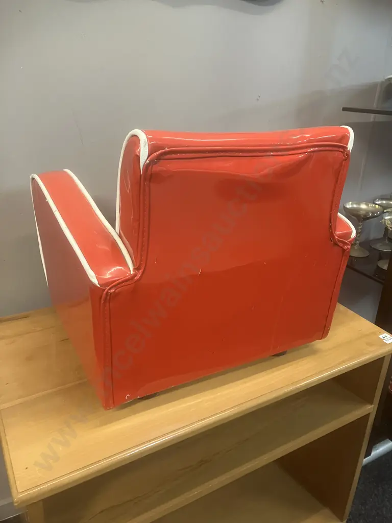 Childs Armchair - Red Vinyl With White Piping Image 1++