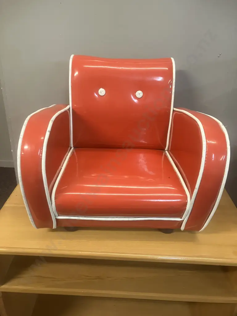 Childs Armchair - Red Vinyl With White Piping Image 1++