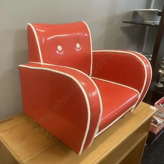 Childs Armchair - Red Vinyl With White Piping