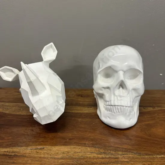 Decorative White Skull & Resin Rhino Wall Art