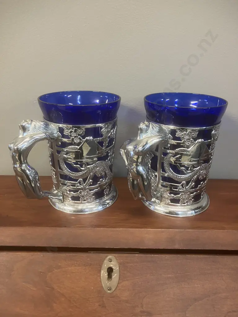 Pair of Vintage Cobalt Blue Glass Tankards Image 1++
