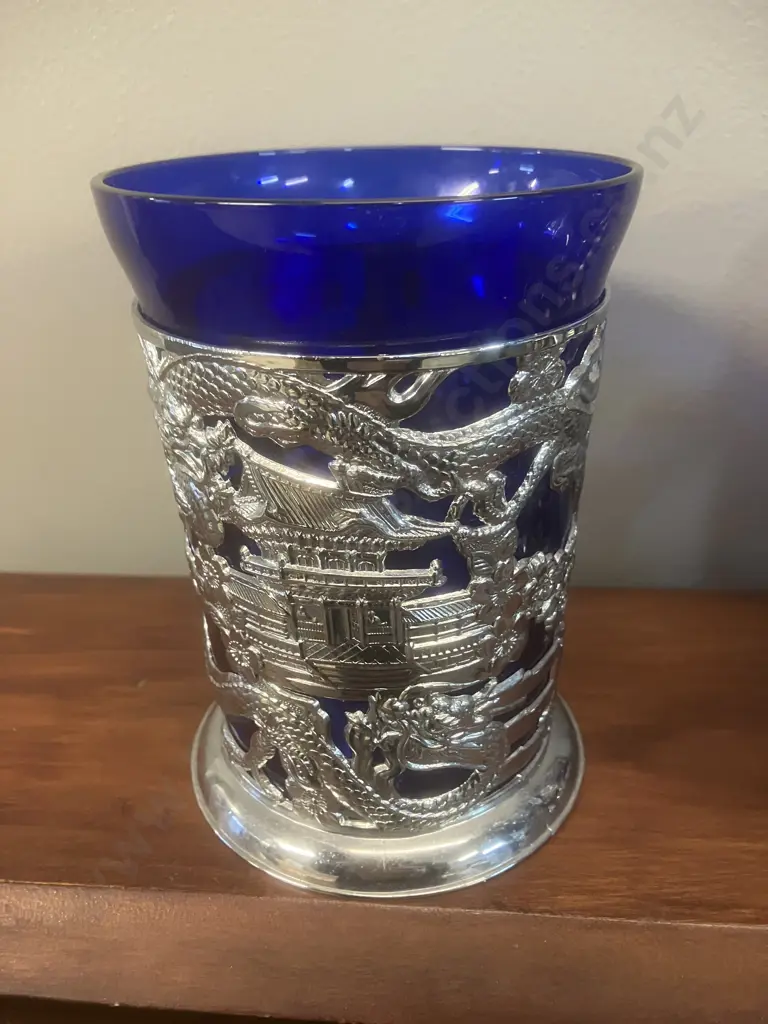 Pair of Vintage Cobalt Blue Glass Tankards Image 1++