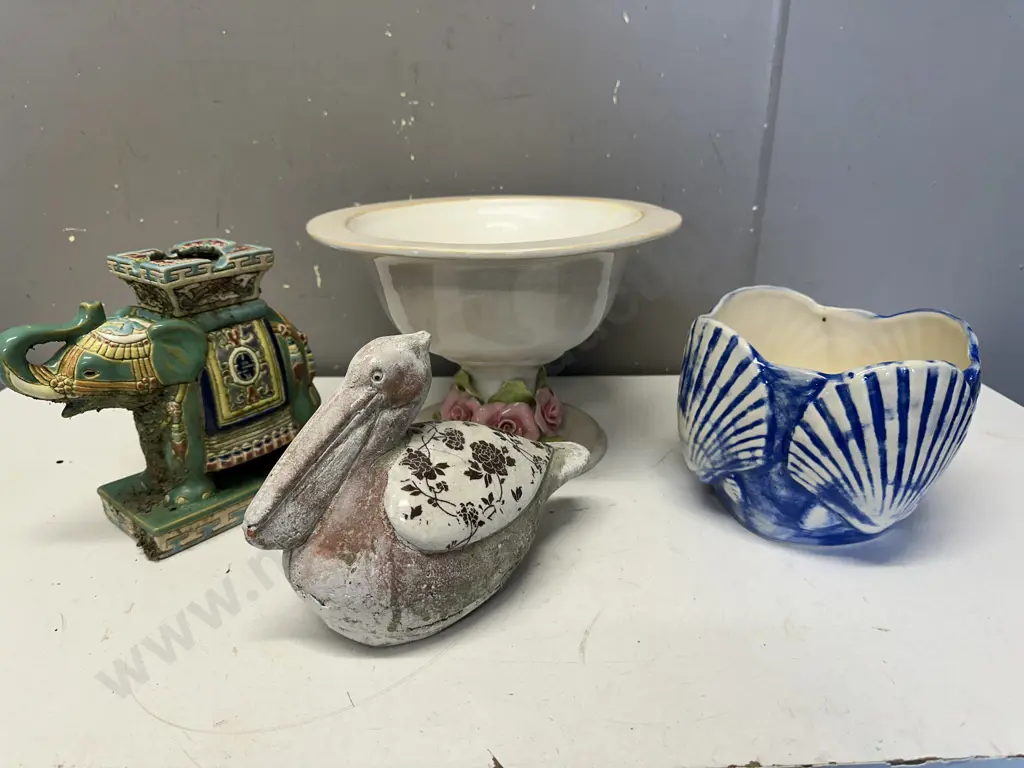 Asian Style Elephant Ashtray, Duck, Pedestal Studio B Floral Vase Etc Image 1++