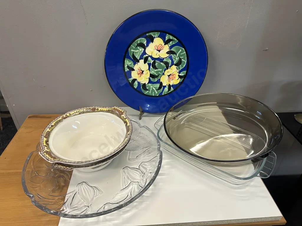 Signed Pottery Platter, Glass Platter, Devon Vegetable Dishes Etc Image 1++