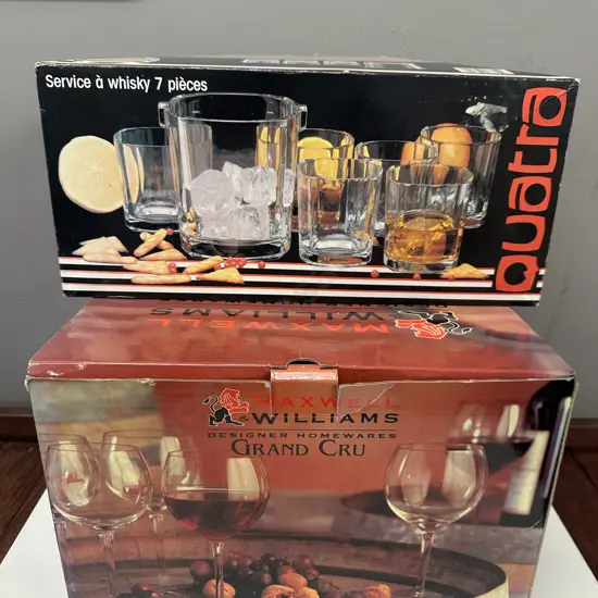 Maxwell Willams Sauvignon & Quatra Whiskey 7 Piece Set   Glasses & Quatra