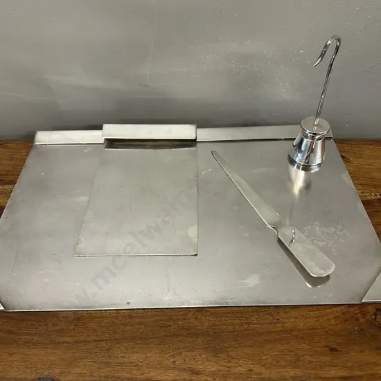 Vintage Stainless Steel Desk Set Including Pad Holders, Paper Weight/Docket Stand & Letter Opener