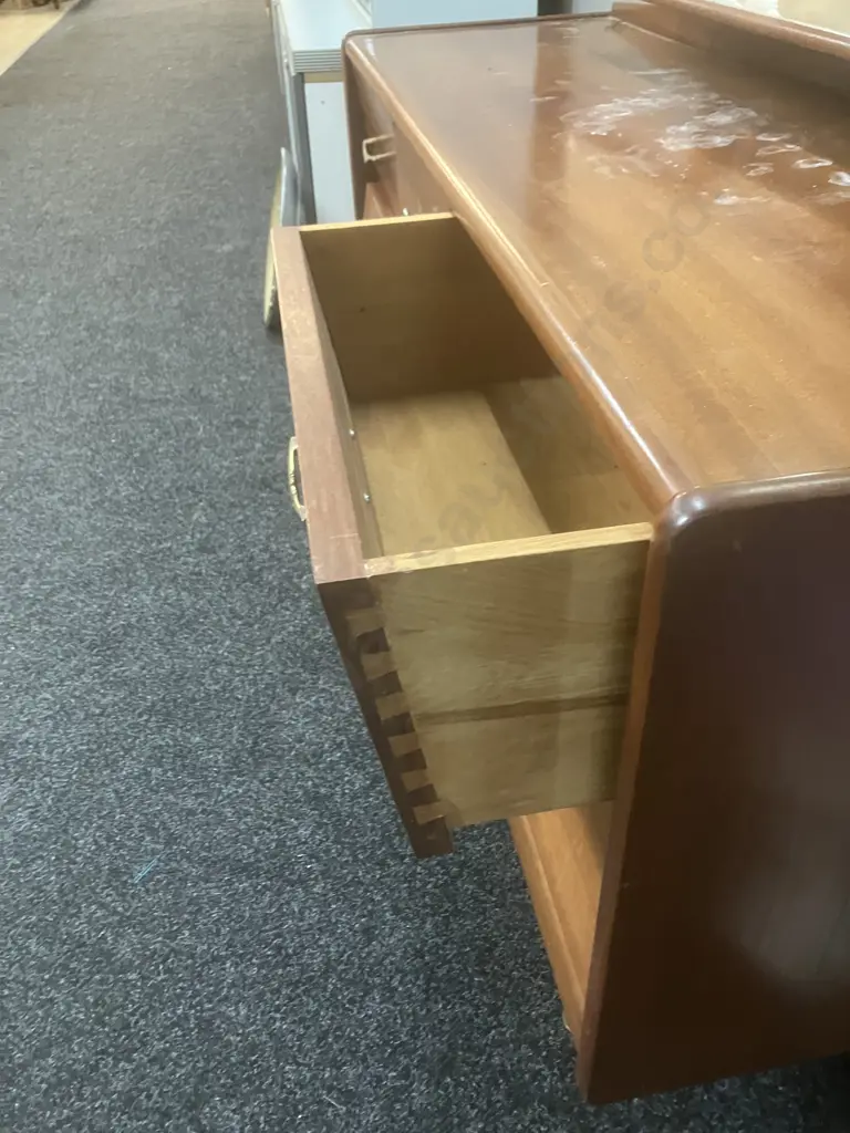 MCM Mirrored 6 Drawer Dresser, Bevelled Mirror, Original Handles, Tapered Legs. H161 W130 D42cm Image 1++