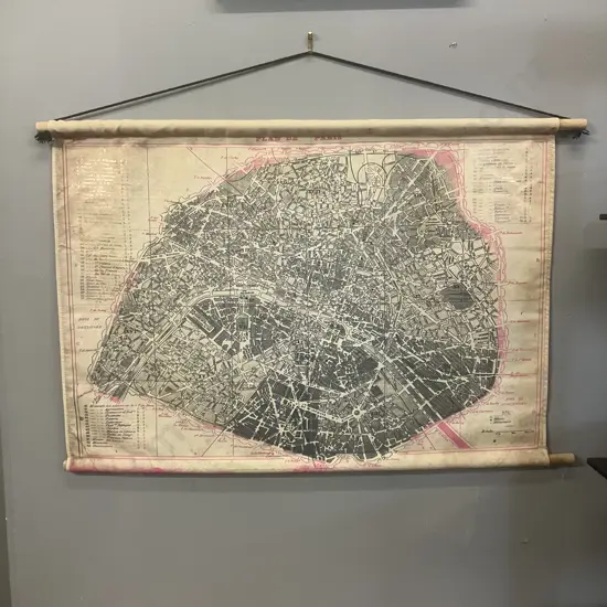 Vintage Hanging 'Paris' Map On Canvas