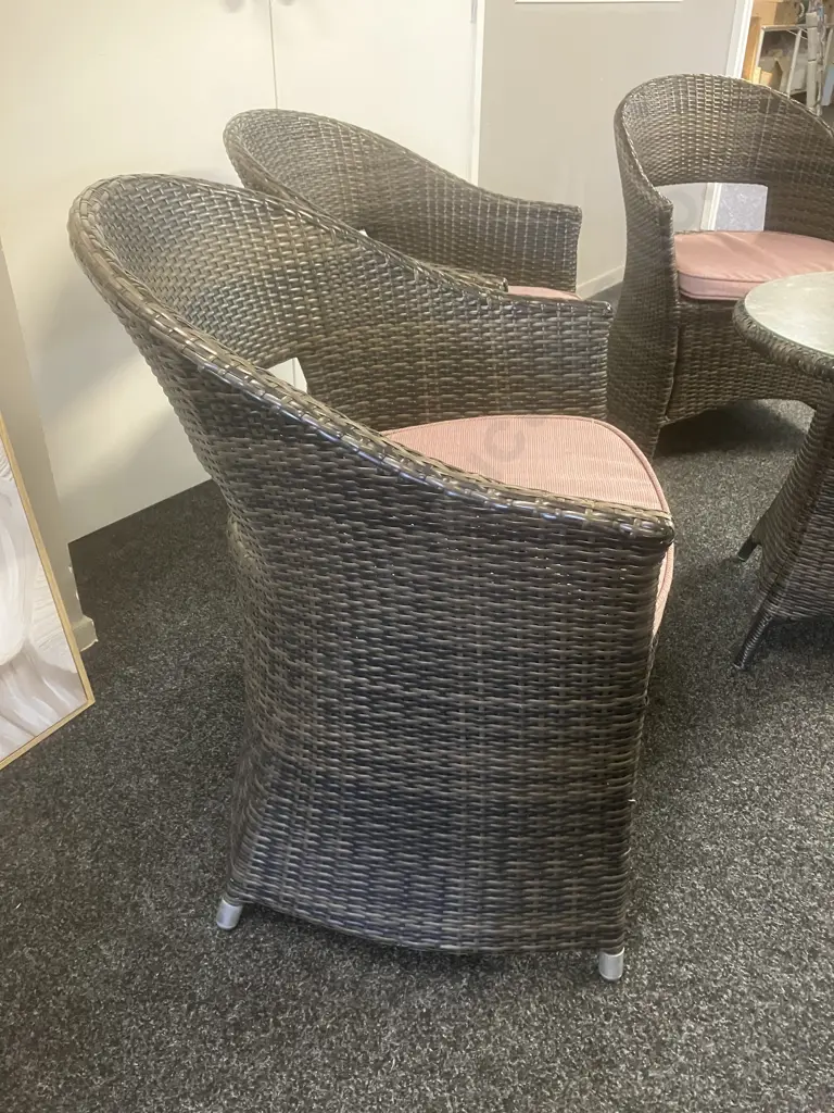 Set of Three Woven PU Rattan Tub Chairs With Squabs (Ocassional Table As Found) Image 1++