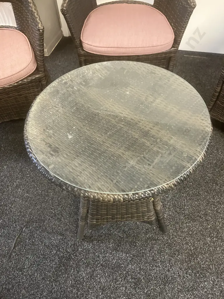 Set of Three Woven PU Rattan Tub Chairs With Squabs (Ocassional Table As Found) Image 1++