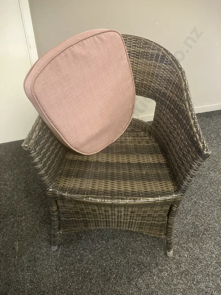 Set of Three Woven PU Rattan Tub Chairs With Squabs (Ocassional Table As Found) Image 1++