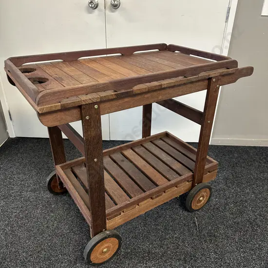Hario TwoTier Wooden Outdoor Bar & Drinks Trolley H86 W110 D53cm.