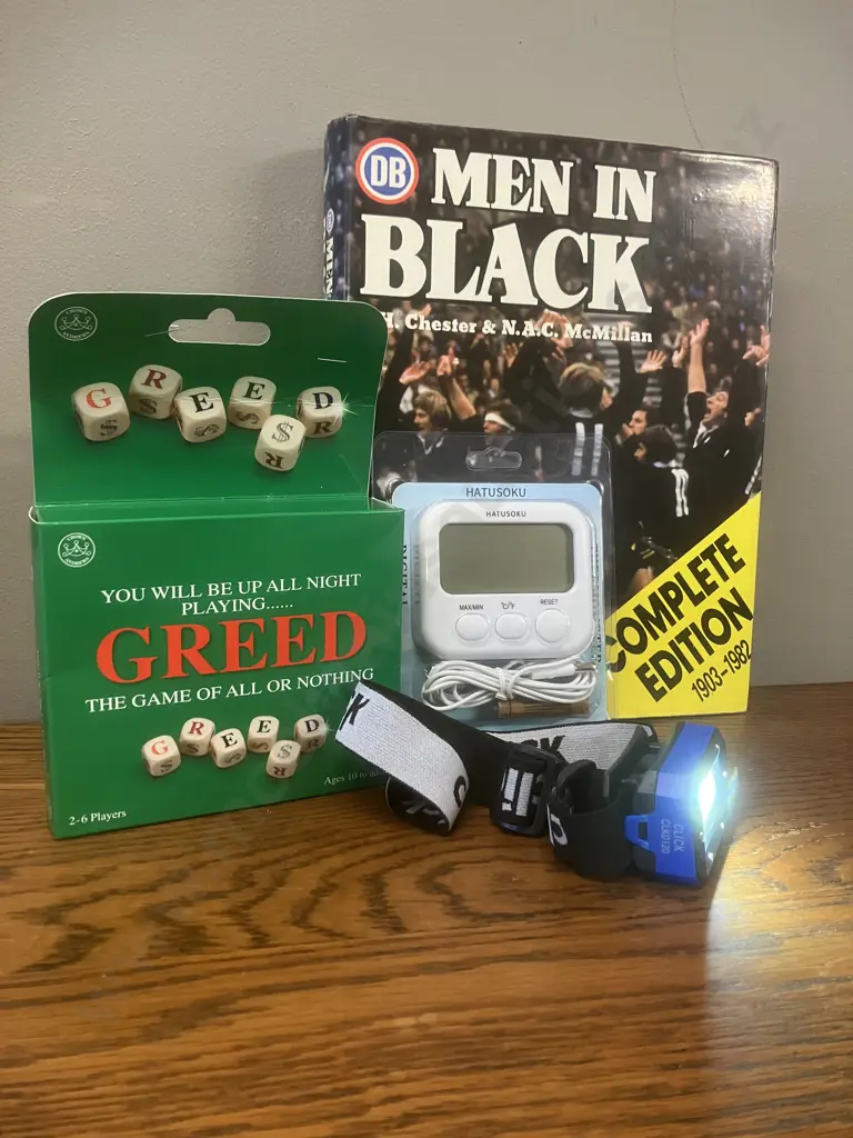 Click LED Head Torch, Hatusoku Digital Thermometer, Men In Black 1978 Hardcover Book, GREED Game, Image 1++