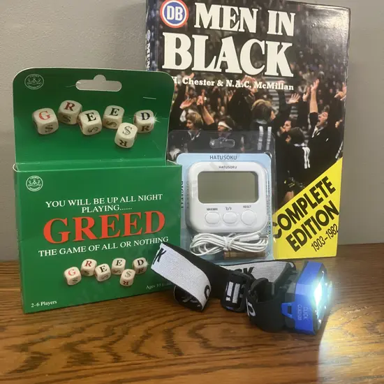 Click LED Head Torch, Hatusoku Digital Thermometer, Men In Black 1978 Hardcover Book, GREED Game,