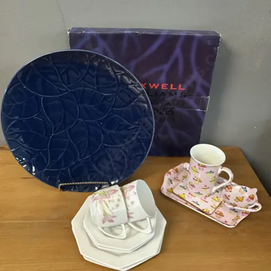 Maxwell & Willam Indigo Leaves Platter, Cupcakes Tea Ware Etc