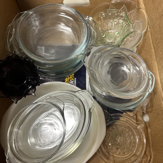Box Lot Glassware Including Pyrex