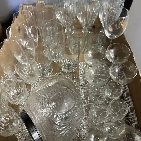 Box Lot Assorted Glassware & Crystal