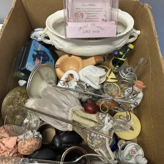 Box Lot Assorted China & Ornaments