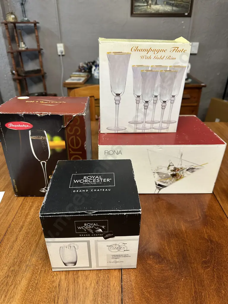 Assorted Boxes Glasses Including Champagne Flutes Etc Image 1++