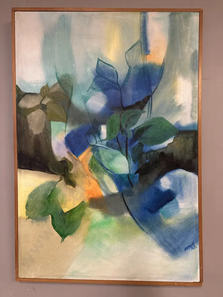 "Blue Garden" an Original Artwork by Eleanor Joel, New Zealand (1913 -2001). Signed Bottom Right. 95 x 65cm Image 1++