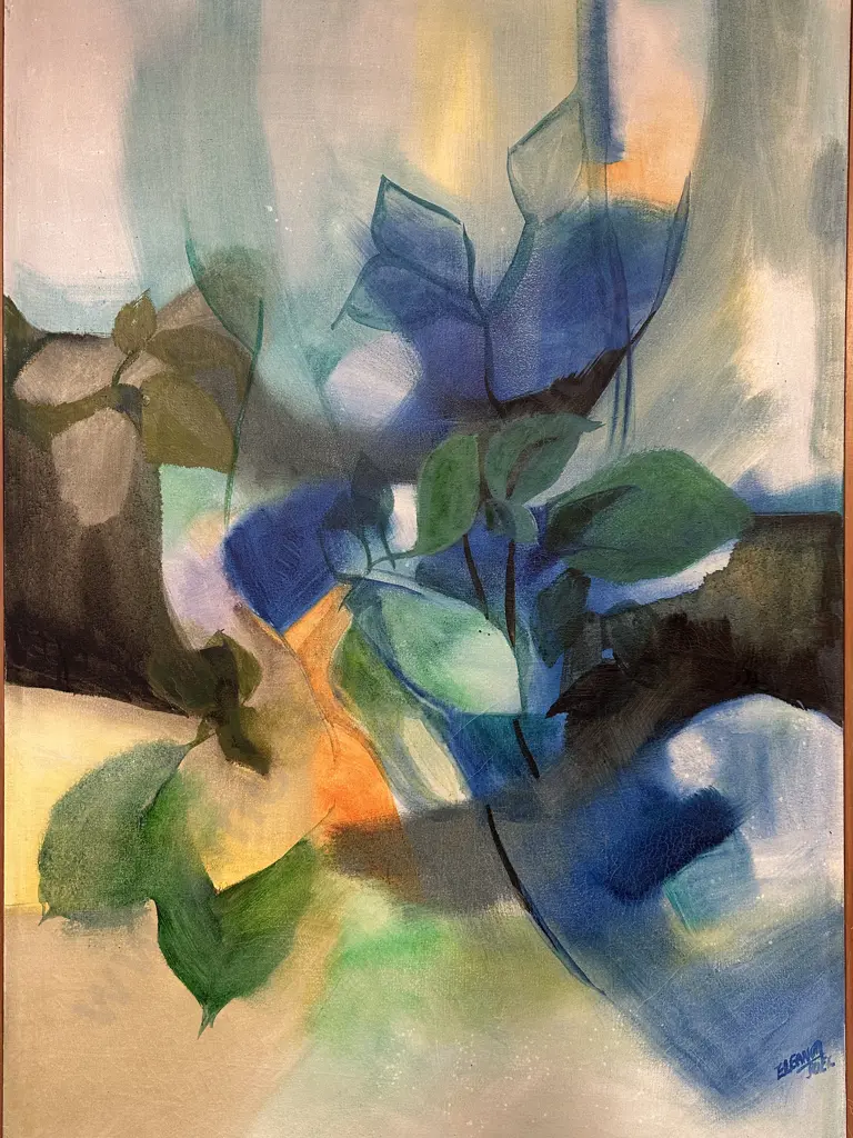 "Blue Garden" an Original Artwork by Eleanor Joel, New Zealand (1913 -2001). Signed Bottom Right. 95 x 65cm Image 1++