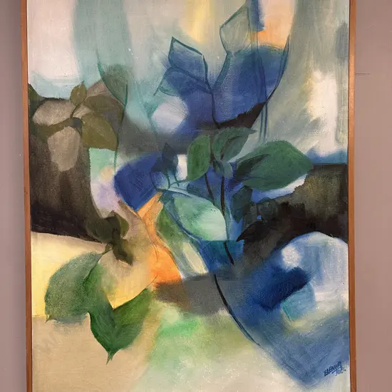 "Blue Garden" an Original Artwork by Eleanor Joel, New Zealand (1913 -2001). Signed Bottom Right. 95 x 65cm