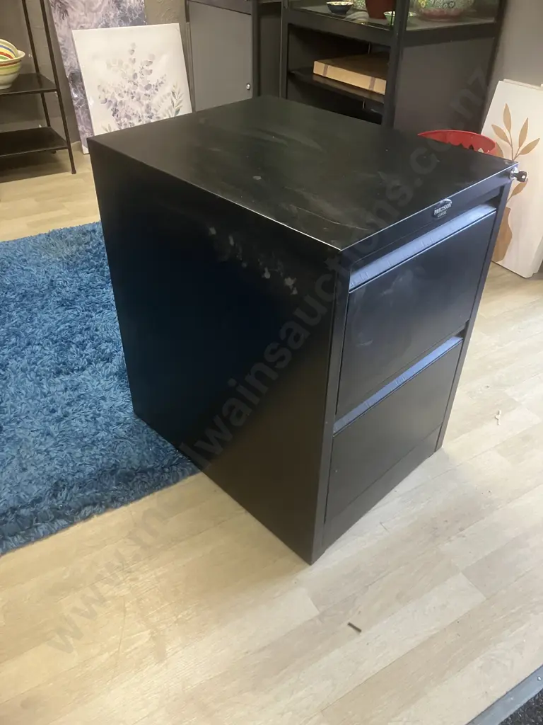 Precision Classic Black Metal 2 Drawer Filing Cabinet With Key Image 1++