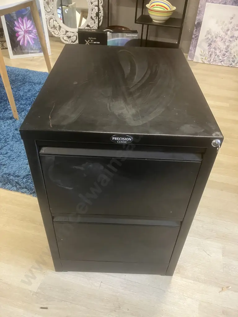 Precision Classic Black Metal 2 Drawer Filing Cabinet With Key Image 1++