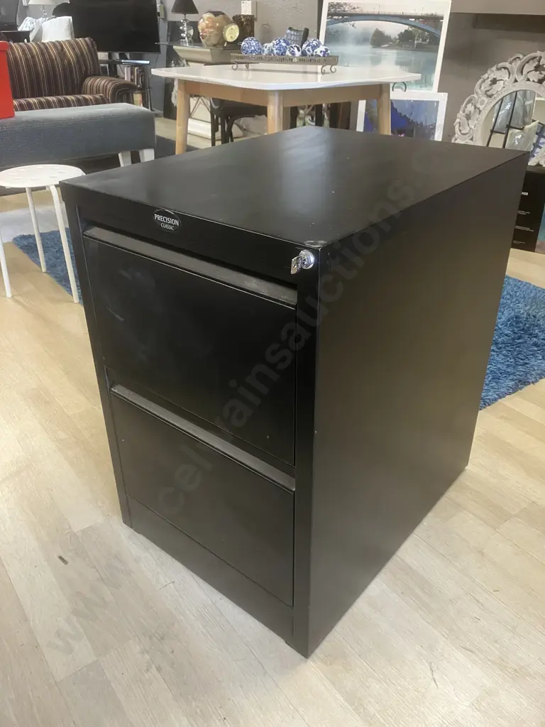 Precision Classic Black Metal 2 Drawer Filing Cabinet With Key Image 1++