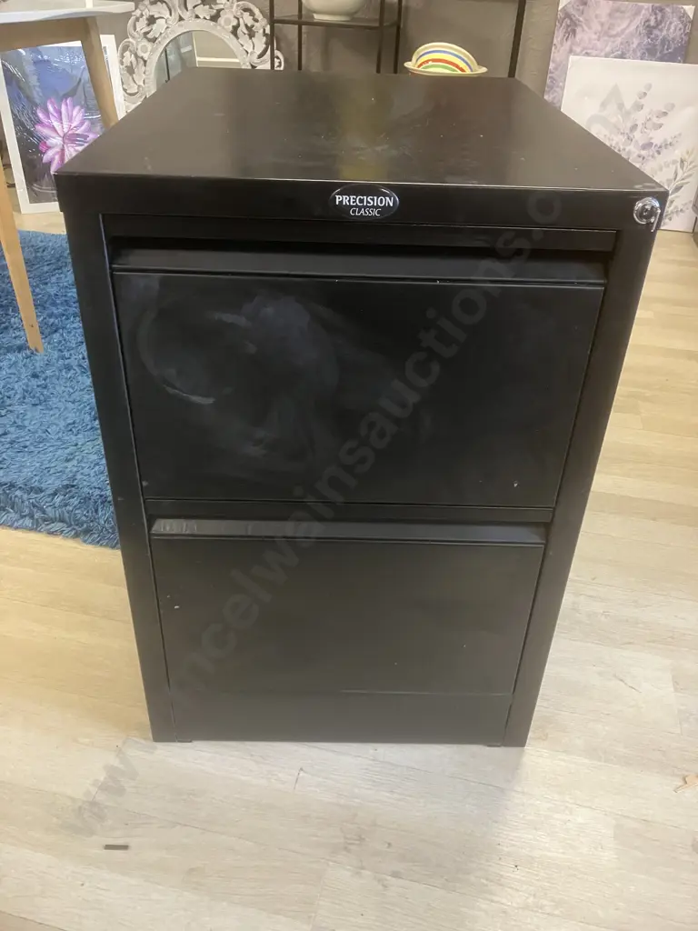 Precision Classic Black Metal 2 Drawer Filing Cabinet With Key Image 1++