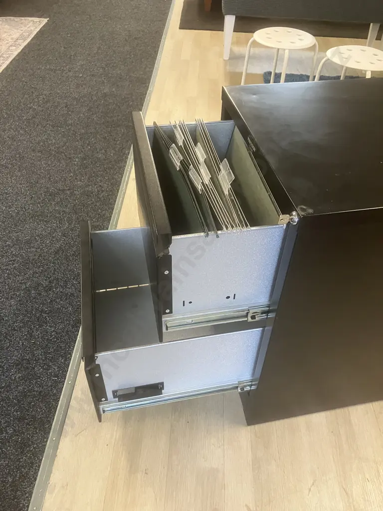 Precision Classic Black Metal 2 Drawer Filing Cabinet With Key Image 1++