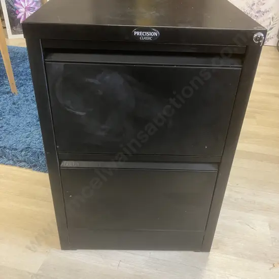 Precision Classic Black Metal 2 Drawer Filing Cabinet With Key