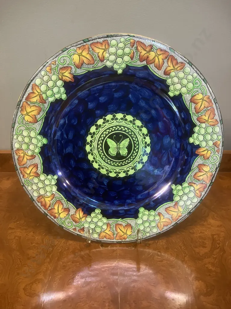 Large Maling Blue Lustre "Grape Vine Border' Chelsea Plate. 28.5cm Image 1++
