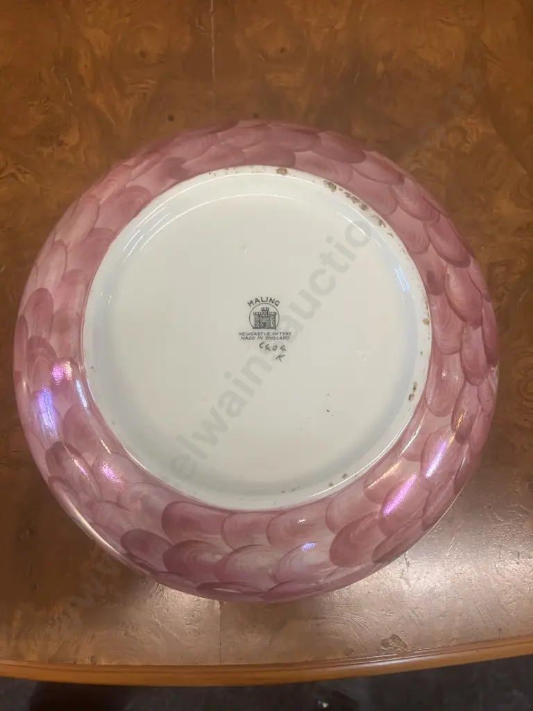 Maling Rose Pink Lustre 'Primrose Border' Art Deco Bowl c1930s. Printed Maling Mark & Painted Pattern number 6404. W21cm Image 1++