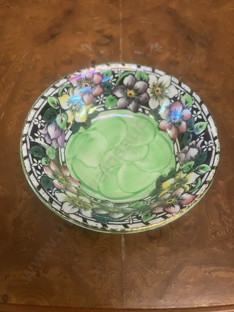 Maling Clematis With Victoria Green Pattern Small Dish c1940s. W10.5cm Image 1++