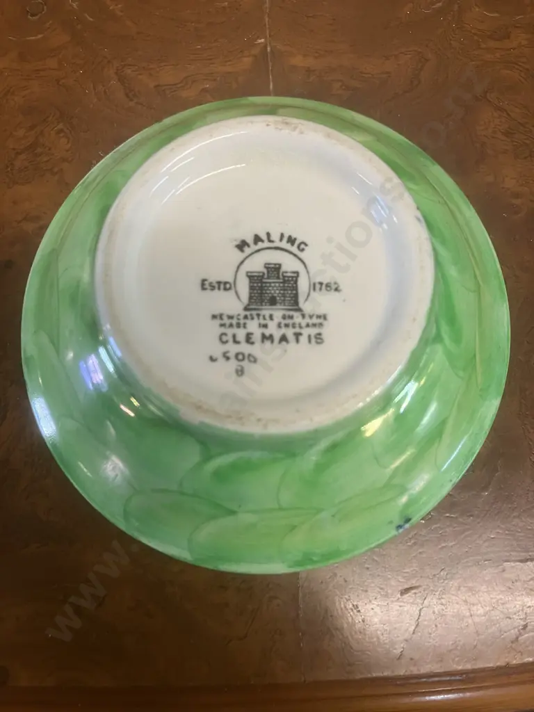 Maling Clematis With Victoria Green Pattern Small Dish c1940s. W10.5cm Image 1++