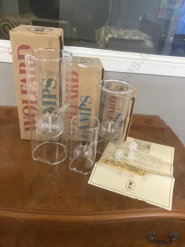 Wolfard Glassblowing Co.Classic Hand-Blown Glass Oil Lamps - 12, 9 & 6". Made In USA With Original Boxes Image 1++