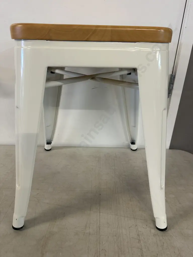 Cream Metal & Wood Seat Low Stool H46cm. Image 1++
