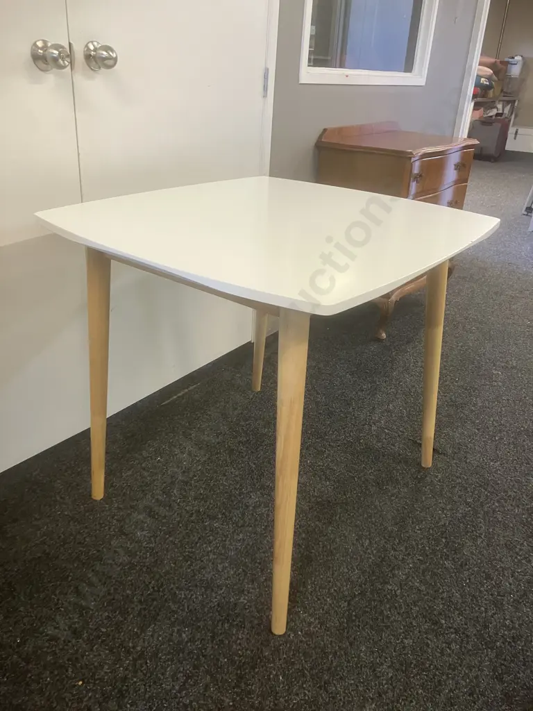 White Dining Table With Natural Finish Wooden Lega. H75 W90 D80cm (AF) Image 1++