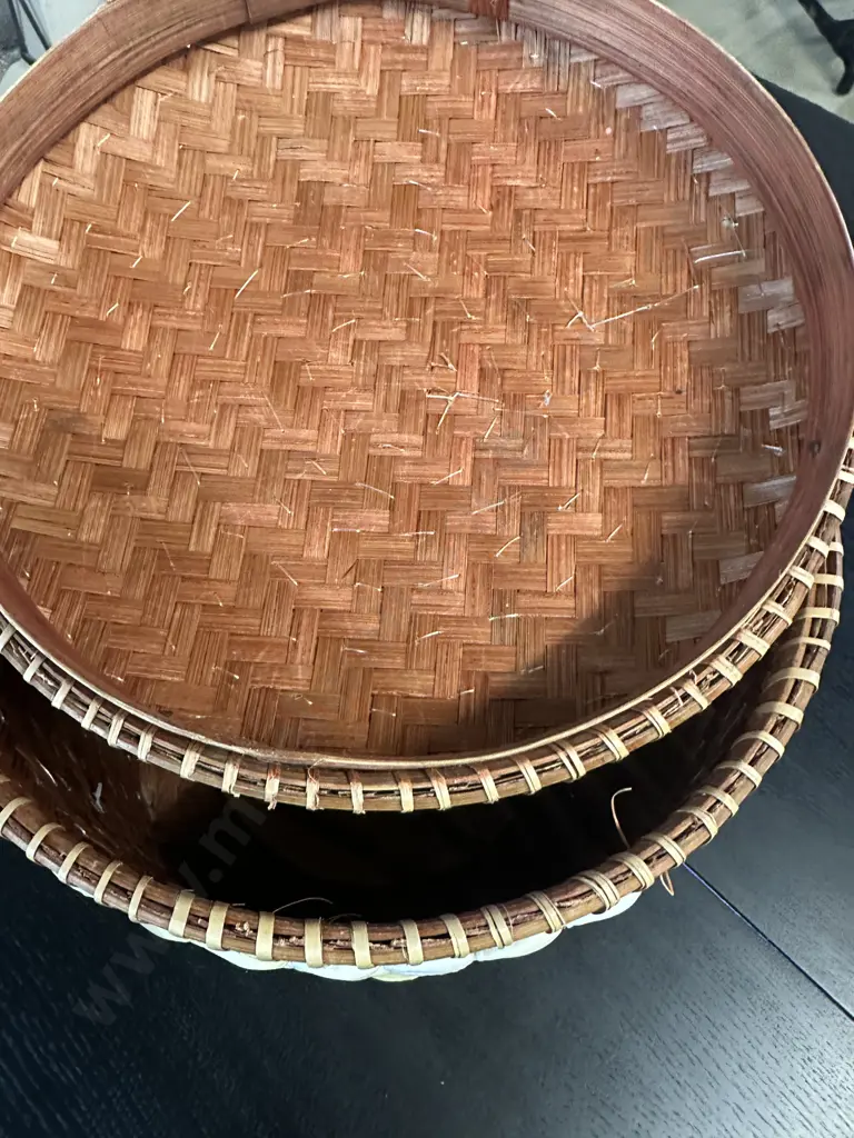 Balinese Lidded Woven Basket Decorated With Rows of Cowrie Shells. H29cm Image 1++
