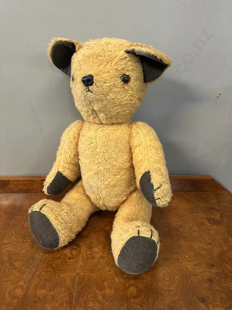 1950s Vintage Teddy Bear Jointed Chad Valley Sooty Golden Colour With Dark Brown Cord Detail H55cm. Image 1++