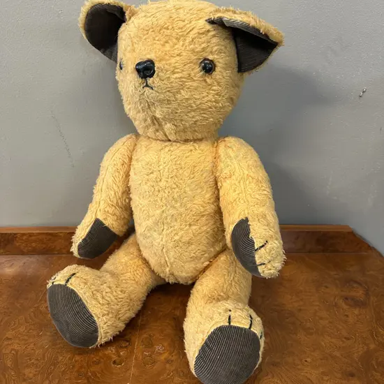 1950s Vintage Teddy Bear Jointed Chad Valley Sooty Golden Colour With Dark Brown Cord Detail H55cm.