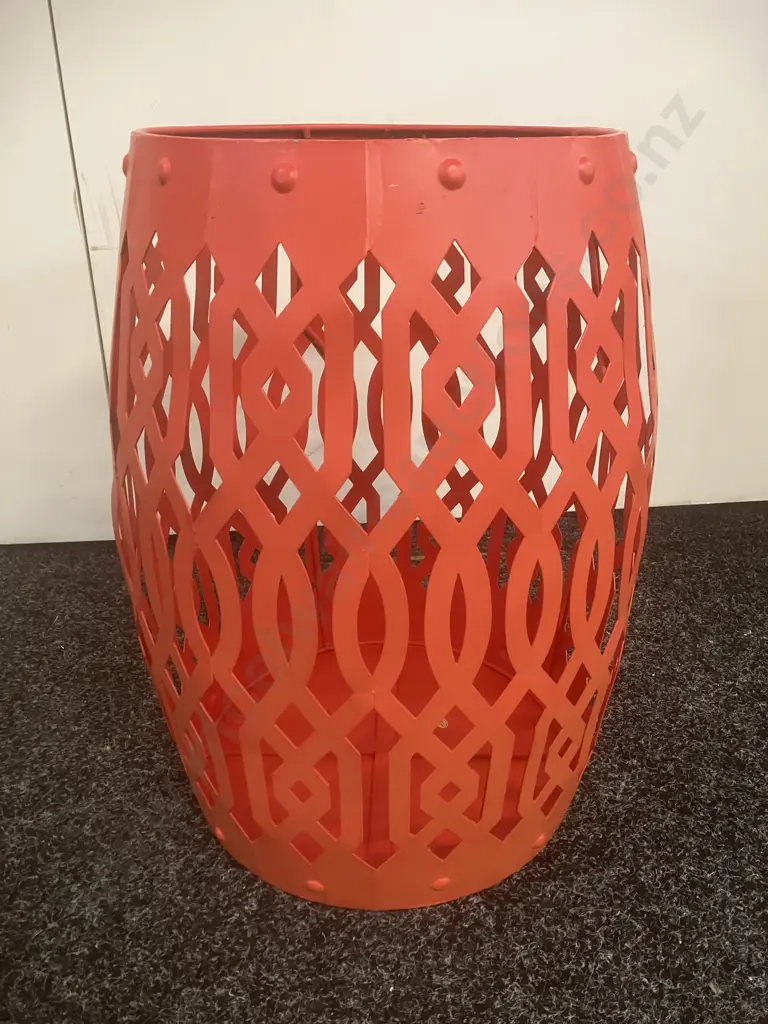 Red Steel Planter With Pierced Pattern. 46cm Image 1++