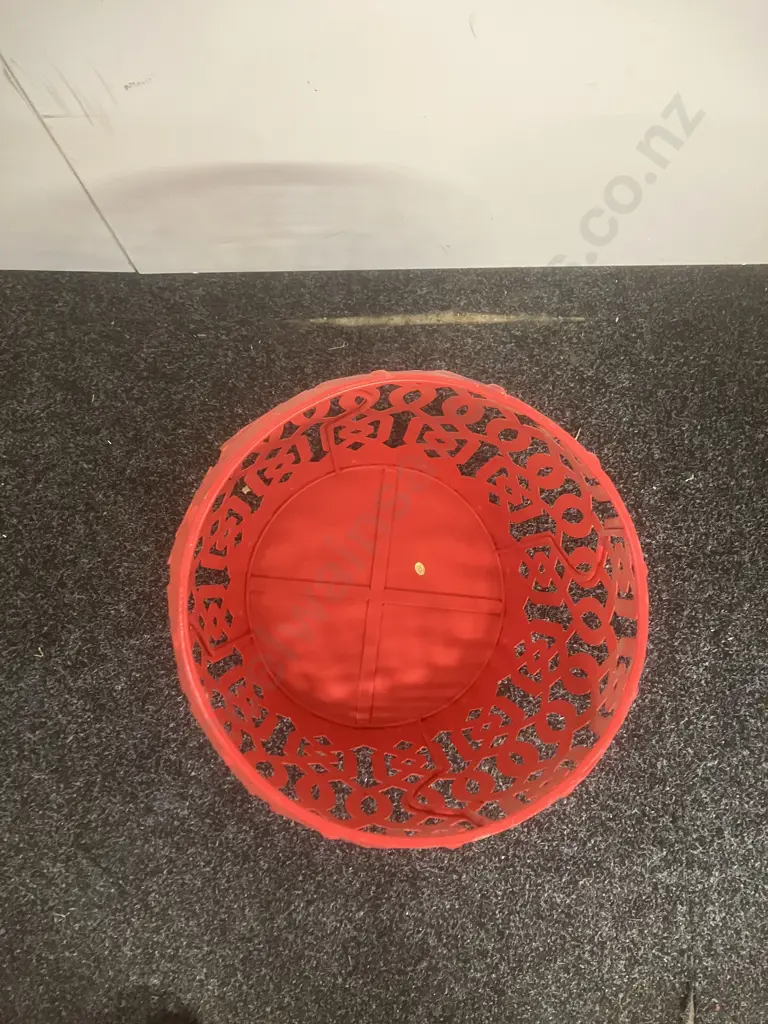 Red Steel Planter With Pierced Pattern. 46cm Image 1++